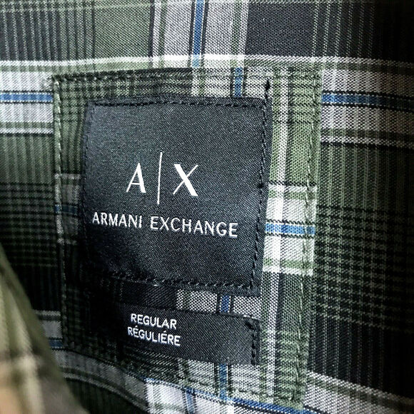 Armani Exchange AX Shirt Mens S Long Sleeve Green Plaid Regular Fit Cotton $80 - Picture 2 of 5